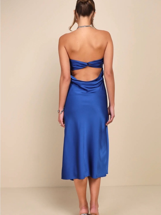 Lulus Dresses & Skirts - Lulus Effortless Bliss Royal Blue Satin Strapless Cowl Back Midi Dress